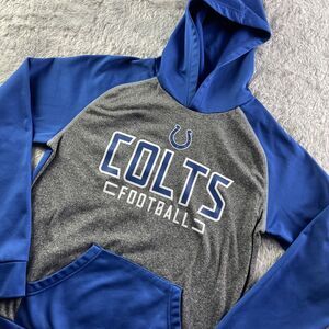 Indianapolis Colts Sweatshirt Mens Medium Gray Blue White Hooded Pullover NFL